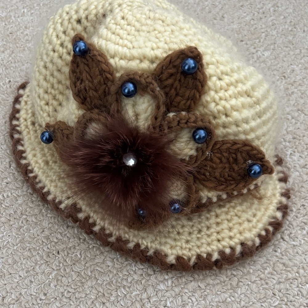 Handcrafted women’s Knit Hat with Floral Design